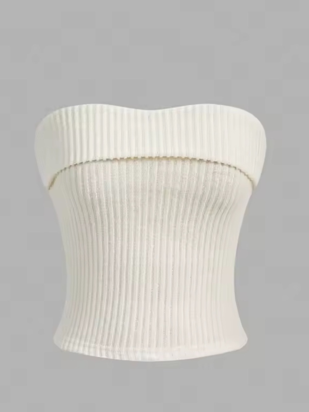 Strapless Ribbed Knit Tube Top - Cream